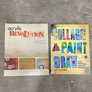 Set of 2 Art instruction Acrylic Revolution and Collage Paint Draw Art Books